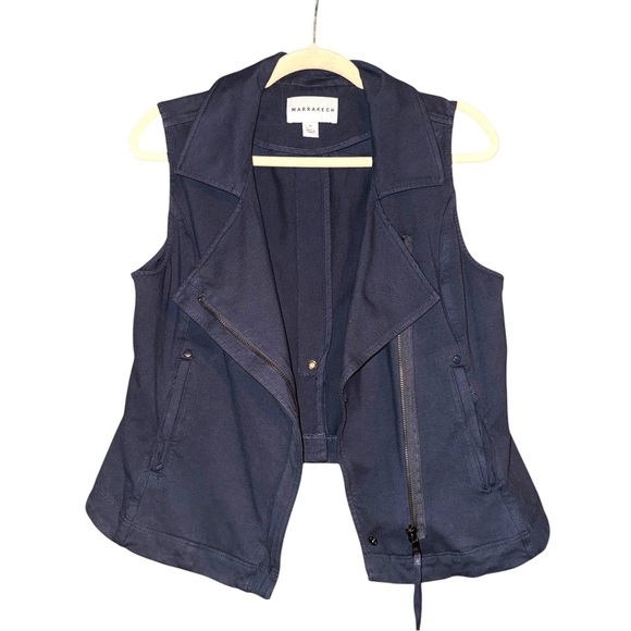 ANTHROPOLOGIE Marrakech Moto Utility Asymmetrical Knit Vest Navy Blue Size M - Picture 6 of 14